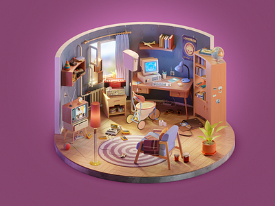 Designer’s workplace or Children’s room 90s 3d blender graphic design illustration modeling