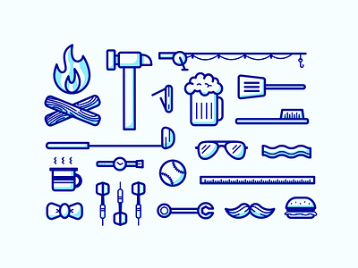 Father's Day Icons bacon beer bowtie campfire coffee mug darts fishing pole grill hammer knife sunglasses watch