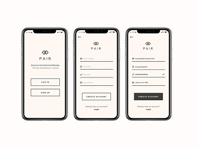 Daily UI Challenge // 001 // Sign Up Screen app daily ui dinner food pairing log in login sign in sign up ui ui design user interface