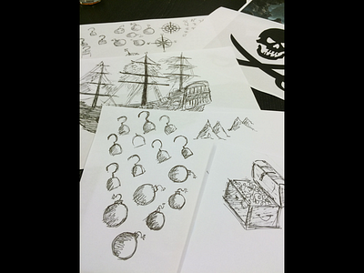 Sketching some pirate stuff — Arrrrrrr! black bomb draw hand drawn hook pirate ship sketch skull treasure white
