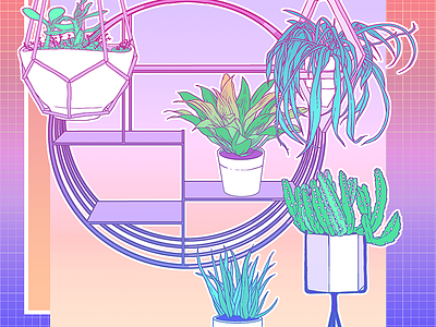Plants colour digital gradient grid plants pot plants pots vaporwave