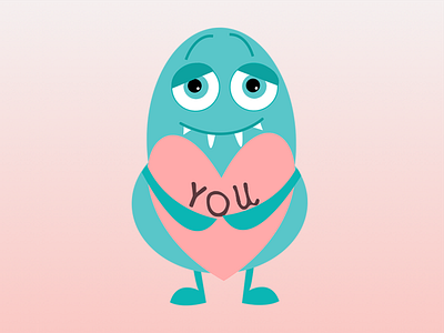 You are my Valentine cute heart illustration love monster ron teal valentine valentines day you