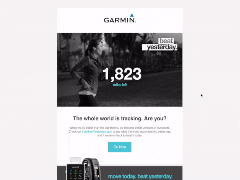 Live data email: Beat Yesterday athletics campaign design dynamic email garmin html html email inspiration marketing running sports