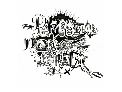 Persona non grata black white handmade illustration ink lettering paper typography