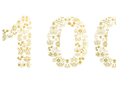 golden 100 brushes gold lettering numbers typography