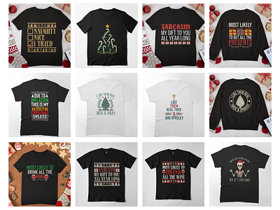 Christmas Print-on-demand T-shirt Designs branding design graphic design illustration logo typography