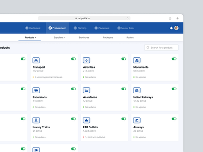 Product list dashboard