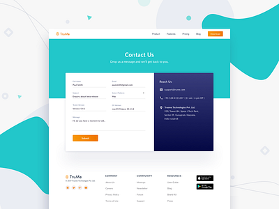 Trume - Contact Us Page concept contact form contact page design contact us design email field illustration interaction design landing page message select platform typography ui ui design ux design web design webdesign website