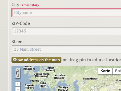 address form with error and map