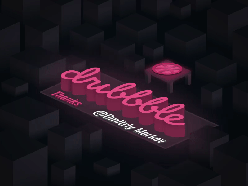 Hello Dribbble. aftereffect animation black debut dribbble figma first hello isometric night pink shot