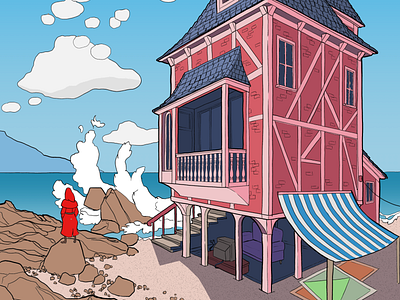 Beach House (Day) comic design digitalart flatcolour illustration