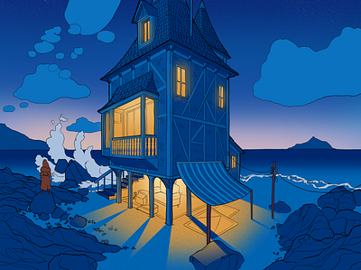 Beach House (Night) comic design digitalart flatcolour illustration