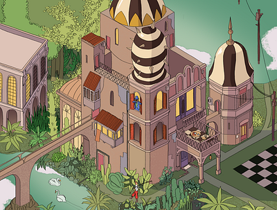 The Castle building comic design digitalart environment flatcolour illustration isometric level