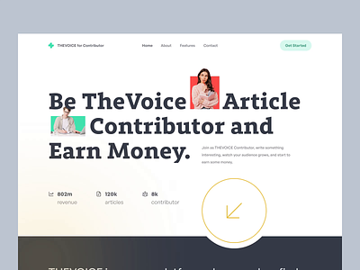 THEVOICE Contributor Landing Page Animation animation article blog contributor dashboard editorial interaction landing page motion graphics newsletter platform portal post publishing ui user experience user interface ux web page website