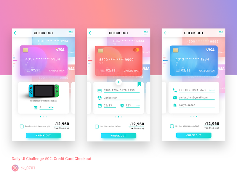 Credit Card Checkout #DailyUI002 by Carlos Han on Dribbble