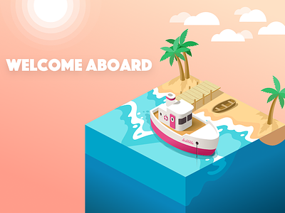 Welcome to Dribbble! beach illustration isometric sunset yacht