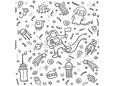 Astronaut Doodle astronaut cat doodle future planet rocket space stars