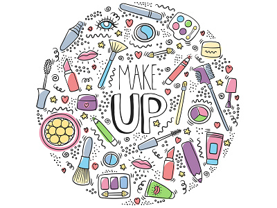 Make up doodle logo beauty cosmetic design doodle female girly glamour lettering lips lipstick logo make up make up palettes