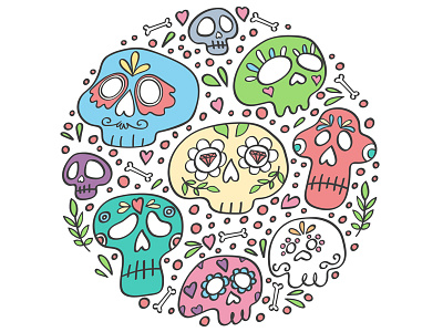 Day of the dead print calavera carnival day of the dead dead doodle festival heart icon logo mexico muertos party skull skull art