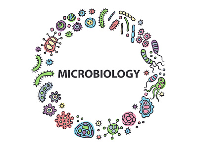 Microbiology logo bacillus bacteria biology cell danger disease doodle germ logo medicine microbe primitive probiotic science virus