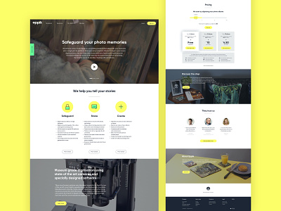 Eppik Homepage album design digital homepage icons memories menu photo price list team ui ux web design yellow