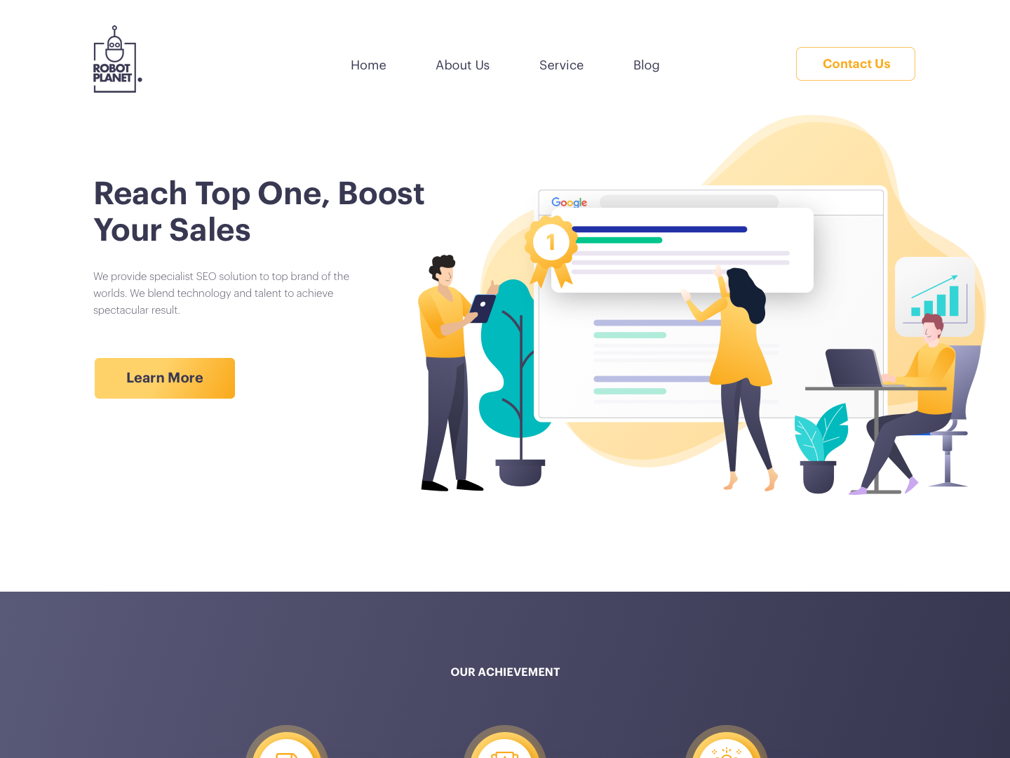 Home page design for Search engine optimization agency illustration search engine optimizing seo uidesign