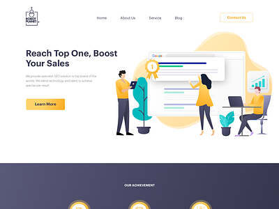 Home page design for Search engine optimization agency illustration search engine optimizing seo uidesign