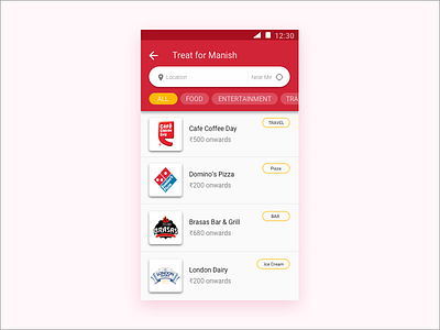 Nearby Restaurant Search- Daily UI 2 clean flat food iconography mobile restaurant ui ux