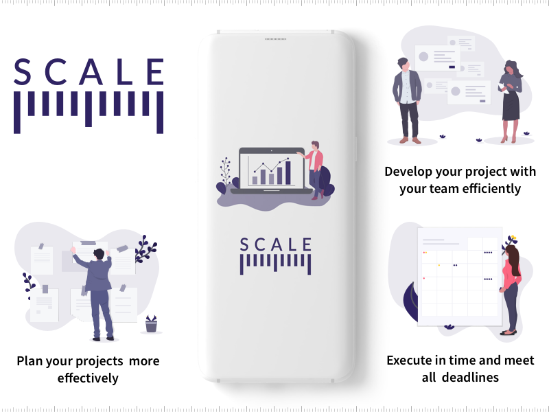 Scale- Concept Idea for project management walkthrough user interface splash scale project management illustrations
