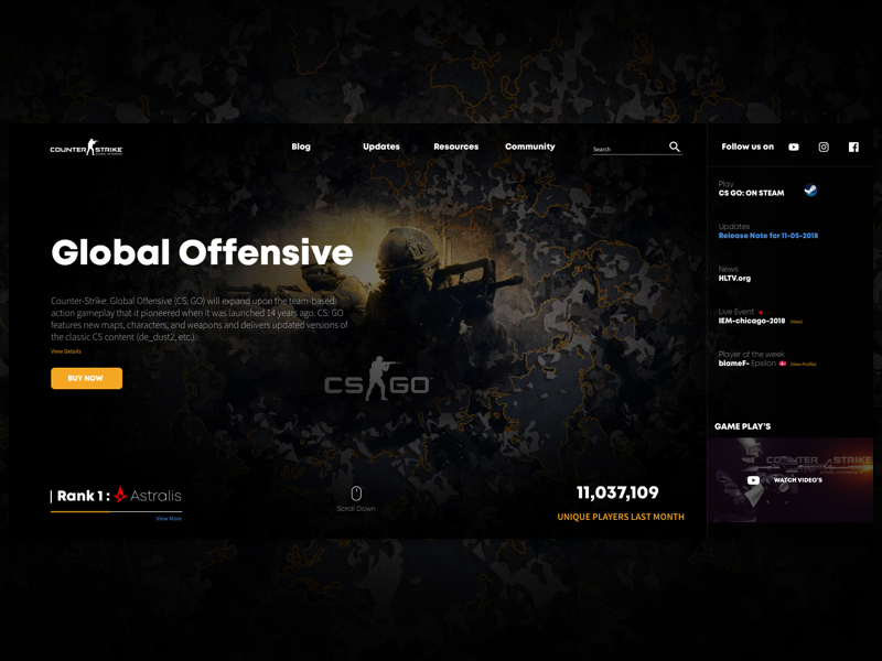 Counter Strike: Global Offensive gaming news gamer hero banner landing page webapp desktop astralis csgo counter strike