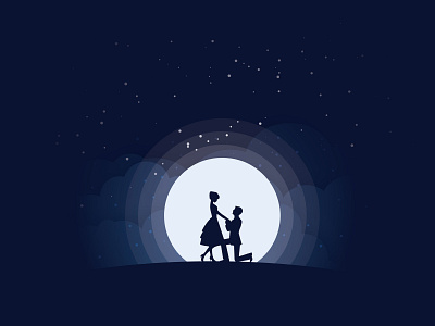 Proposing under moon light couple flat design illustrator love love bug moon propose stars vector