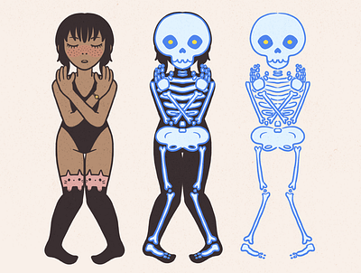 We All Have A Skeleton Inside cartoon girl graphic illustration skeleton skeletons texture