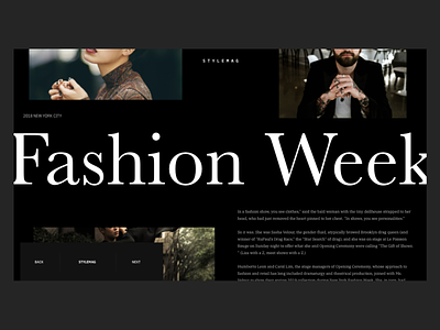 Fashion Week Article Webpage adobe xd black clean creative dark fashion interface minimal photography typography ui ux web web design website xd
