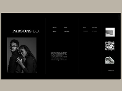 Parsons Co. Portfolio Website adobe xd black clean creative custom type dark interface minimal photography portfolio portfolio page portfolio website serif type typography ui ux web web design website