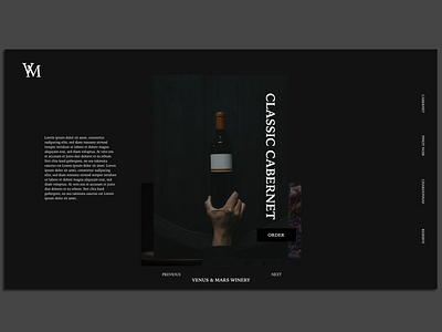 Venus & Mars Winery Website adobe xd black branding clean custom type dark dark website interface logo design minimal type typography ui ux web web design website wine wine website winery