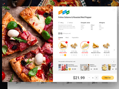 Food delivery. The pop-up with product customization. allergens bussiness calories clear delivery dish food food and drink pizza pop up website website concept