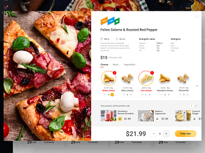 Food delivery. The pop-up with product customization.