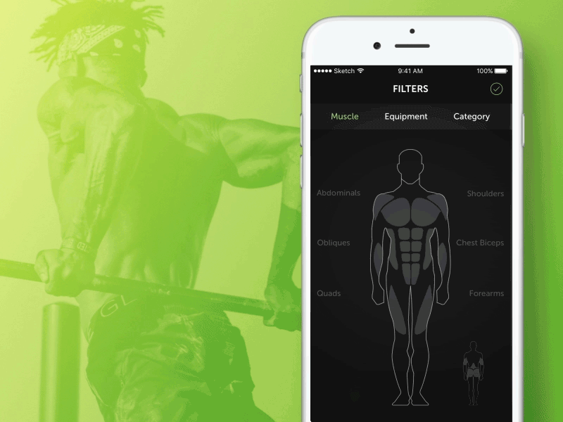 Body part filter for workout app