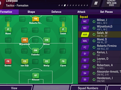 Formation - player selected. Football Manager Mobile 2021