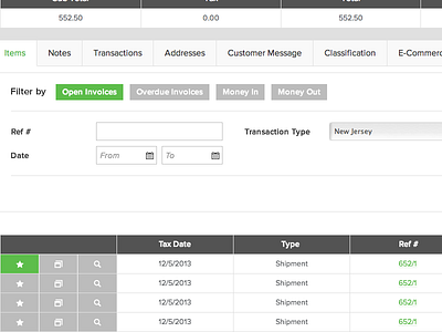 Flat CRM / ERP Transactions Interface Details clean columns crm data erp flat grid minimalistic points table transactions white space