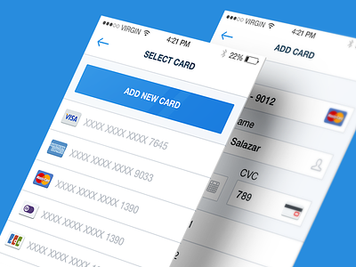 Credit Card Selection User Interface - IOS clean credit card flat ios iphone marina minimalistic selection slipfinder ui ux white