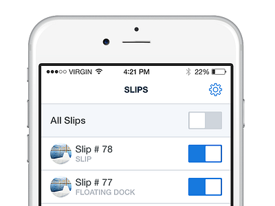 Slip management - Marina side UI - IOS admin console experience interface management mobile slip toggle