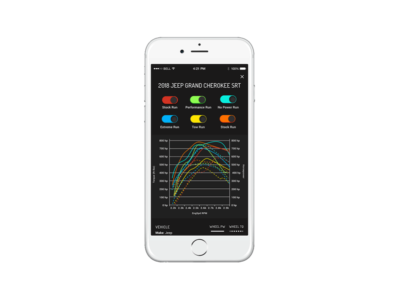 Bully Dog dyno chart interaction chart clean design design agency flat interaction interaction design interface ios iphone toggle toggle button toggle switch ui