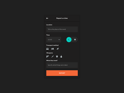 Flat app - Report a crime screen app black business clean design flat interface ios minimal mobile mobile app simple ui ux