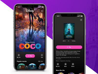 IOS App User Interface: Disney Streaming Concept app clean colors dailyui design flat flat design gradient interface ios iphonex mobile simple streaming ui ui ux design uiux user interface ux ux design