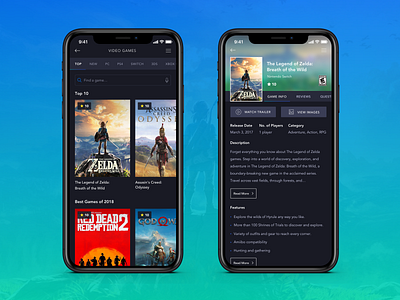 Gaming IOS App - List & Detail view app clean creative design flat flat design game interface ios iphonex mobile product simple ui uidesign uiux user inteface ux