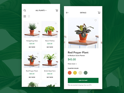 Ecommerce mobile website - PlantArt 🍃 clean flat flat design interface ios iphone iphonex minimalistic mobile simple ui ui design user interface ux ux ui