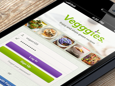 IOS App Login app application clean colorful fresh friendly ios ipad iphone iphone 5 login recipe vegan vegetarian