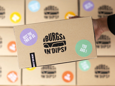 BURGS N' DIPS box branding design food food branding graphic design logo packaging stickers
