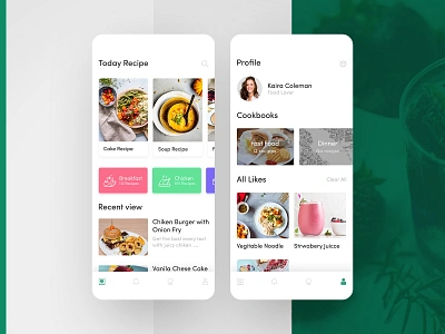 Recipe App Exploration cookbook cooking chef recipe food blog flat white shadow minimal food app food order app interface design learn read course my restaurant app recipe app design recipe homescreen restaurant profile white clean recipe app